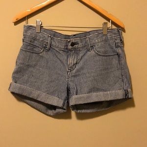 Blue and white striped cuffed shorts